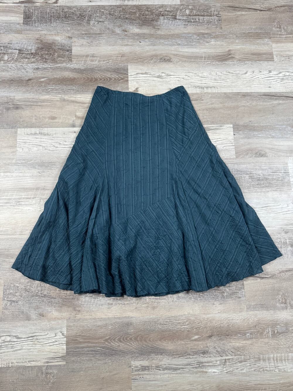 Vintage 90s J.Jill Teal Embroidered Midi Skirt A Line Flare Cottagecore Boho 10